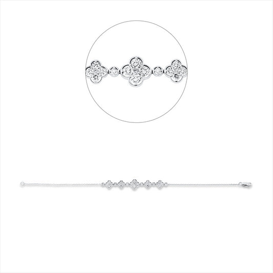 Armband 18 kt WG, 6 Brill. 0,02 ct, TW-si, 17 Brill. 0,60 ct, TW-si, 4 Brill. 0,34 ct, TW-si, 4 Brill. 0,03 ct, TW-si