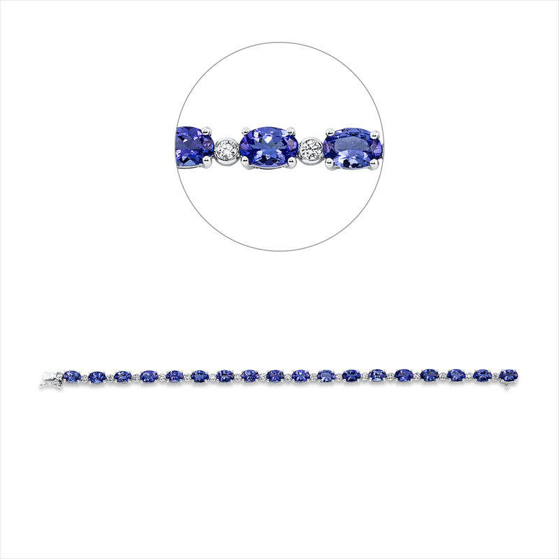 Armband 18 kt WG, 18 Brill. 0,72 ct, TW-si, 18 Tansanit 10,77 ct blau