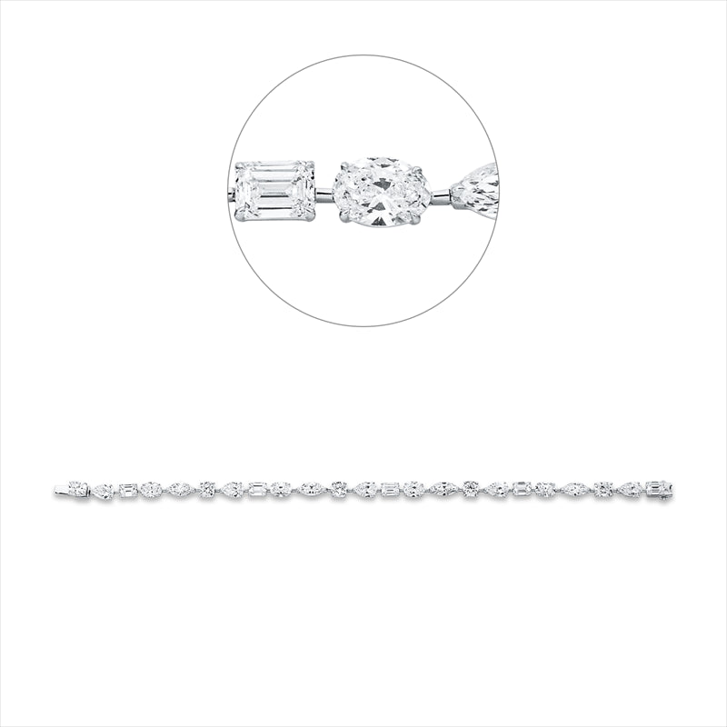 Armband 18 kt WG, 5 Sm.schliff 2,53 ct, 4 Nav. 2,03 ct, 4 Ov 2,08 ct, 5 Tr 2,61 ct, 5 Cu 2,58 ct, F-vvs