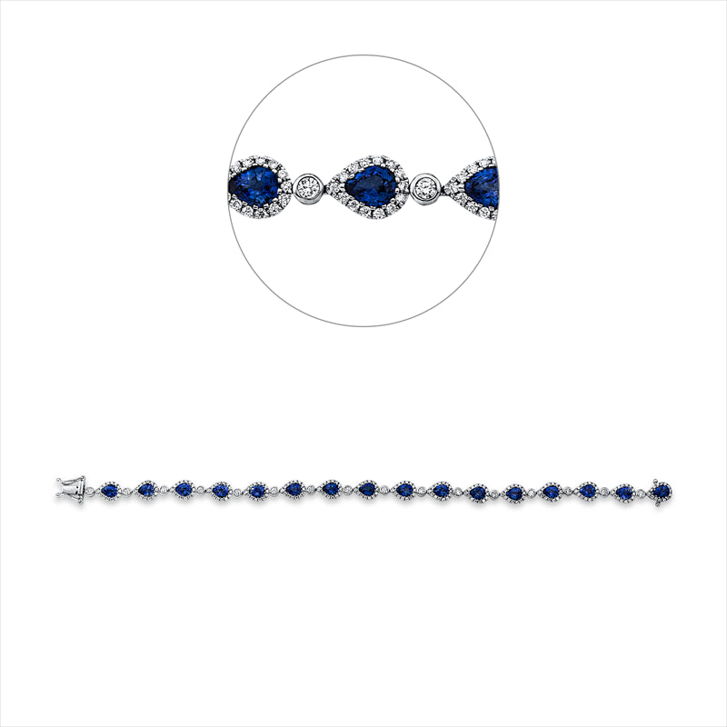 Armband 18 kt WG, 240 Brill. 1,49 ct, TW-si, 16 Saphire 5,84 ct blau