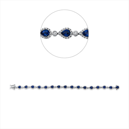 Armband 18 kt WG, 240 Brill. 1,49 ct, TW-si, 16 Saphire 5,84 ct blau