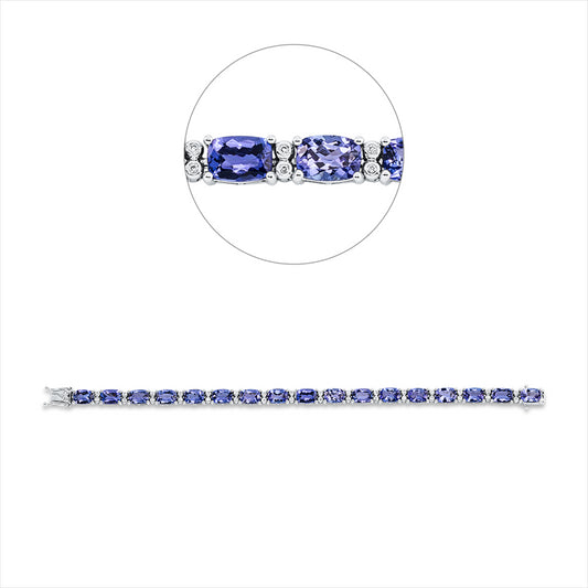 Armband 18 kt WG, 34 Brill. 0,12 ct, TW-si, 17 Tansanit 15,45 ct blau