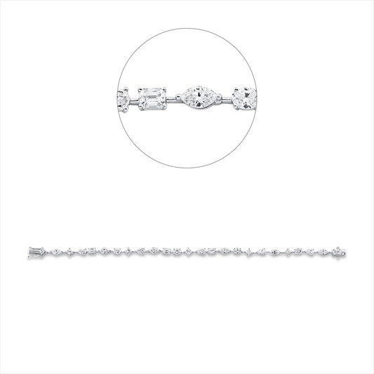 Armband 18 kt WG, 6 Princ. 0,72 ct, 4 Sm. 0,77 ct, 6 Nav. 1,11 ct,4 Oval 0,70 ct, 5 Trop 0,98 ct,TW-si