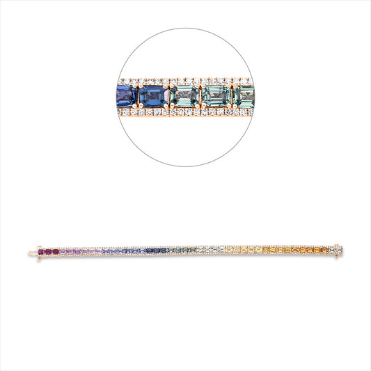 Armband 18 kt RG, 338 Brill. 1,29 ct, TW-si, 42 Saphire 11,16 ct multicolor