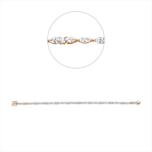 Armband 18 kt RG, 12 Nav. 0,53 ct, TW-si, 22 Tropfen 1,61 ct, TW-si, 12 Brill. 0,63 ct, TW-si