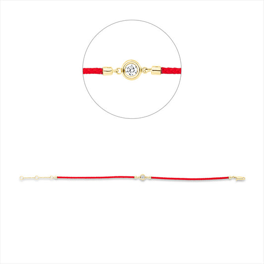 Armband 18 kt GG, rotes Cord, 1 Brill. 0,10 ct, TW-si