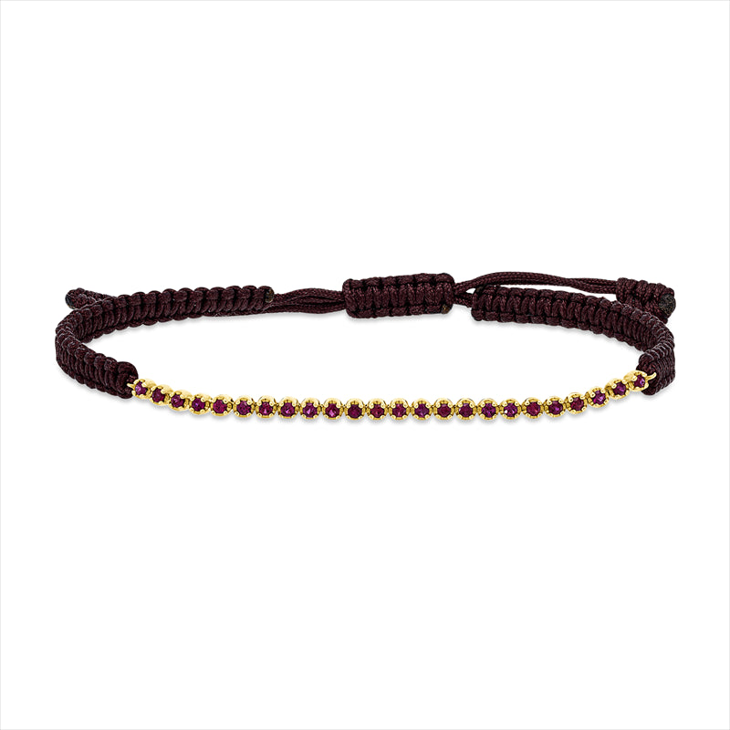 Armband 18 kt RG, braun cord 15,5-19,5cm, 24 Rubine 0,36 ct rot