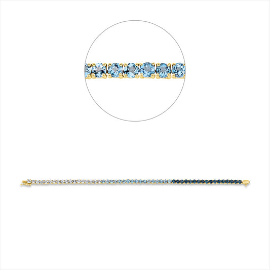 Armband 18 kt GG, 17 Topase 2,30 ct blau, 17 Topase 2,30 ct Lond. blue, 18 Topase 2,40 ct sky blue