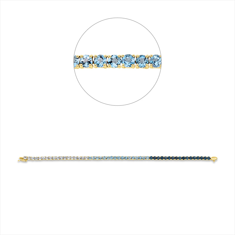 Armband 18 kt GG, 17 Topase 2,40 ct blau, 17 Topase 2,30 ct Lond. blue, 18 Topase 2,60 ct sky blue
