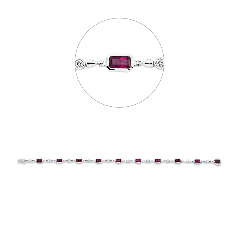 Armband 18 kt WG, 10 Brill. 0,21 ct, E-vsi, 10 Rubine 2,73 ct rot