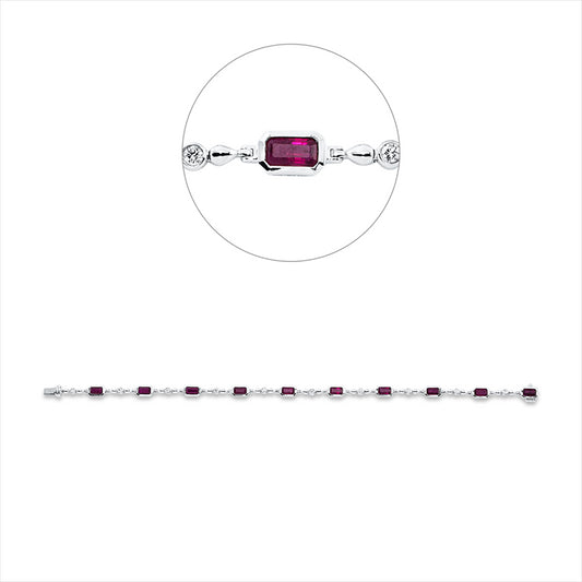 Armband 18 kt WG, 10 Brill. 0,21 ct, E-vsi, 10 Rubine 2,73 ct rot