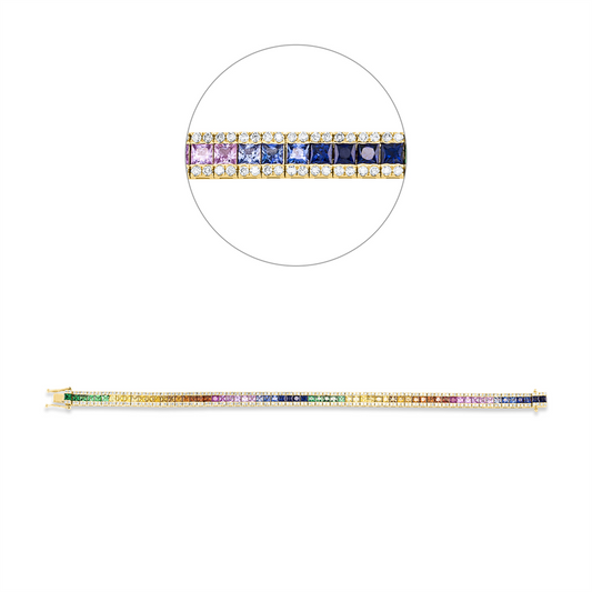 Armband 18 kt GG, 260 Brill. 1,91 ct, W-si, 65 Saphire 6,92 ct fancy