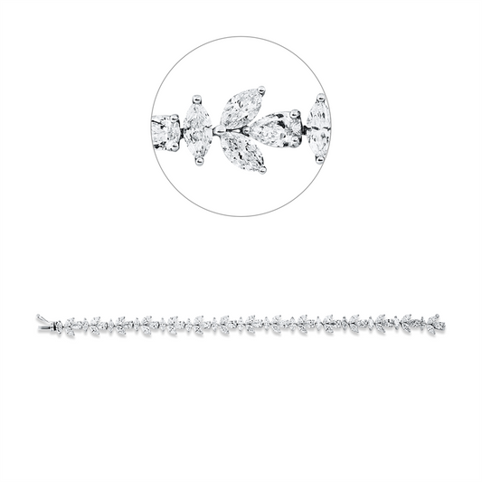 Armband 18 kt WG, 15 Tropfen 3,71 ct, F-vsi, 45 Nav. 8,60 ct, F-vsi