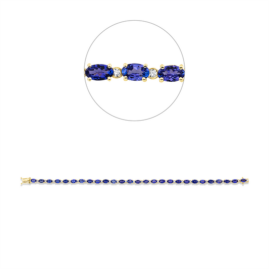 Armband 14 kt GG, 27 Brill. 0,49 ct, TW-si, 27 Tansanit 6,38 ct blau