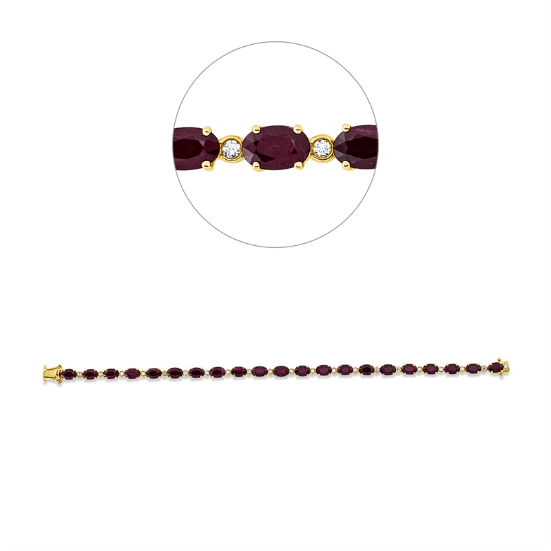 Armband 18 kt GG, 21 Brill. 0,39 ct, TW-si, 21 Rubine 11,74 ct rot