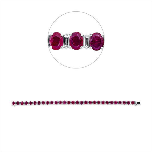 Armband 18 kt WG, 29 Bag. 2,00 ct, TW-si, 29 Rubine 9,41 ct rot