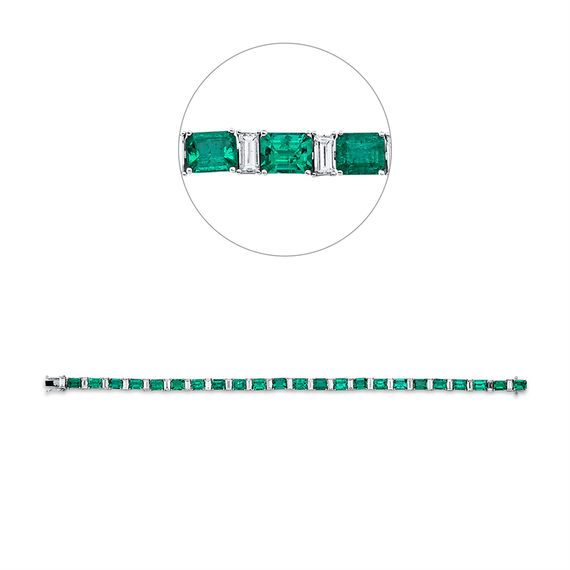 Armband 18 kt WG, 23 Bag. 2,74 ct, TW-si, 23 Smaragde 8,91 ct grün
