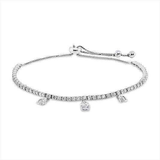 Armband 18 kt WG, 1 Tropfen 0,41 ct, TW-vsi, 2 Nav. 0,32 ct, TW-vsi, 51 Brill. 2,01 ct, TW-si