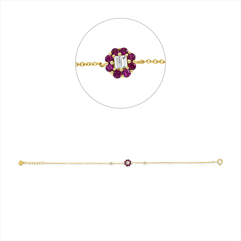 Armband 18 kt GG, 2 Bag. 0,06 ct, TW-vsi/si, 2 Brill. 0,03 ct, TW-vsi/si, 8 Saphire 0,27 ct blau