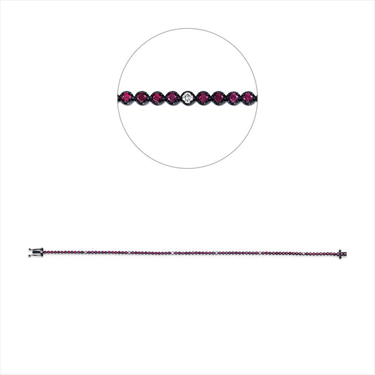 Armband 18 kt WG, Fassung schwarz rhodiniert, 7 Brill. 0,08 ct, W-si, 84 Rubine 1,14 ct rot