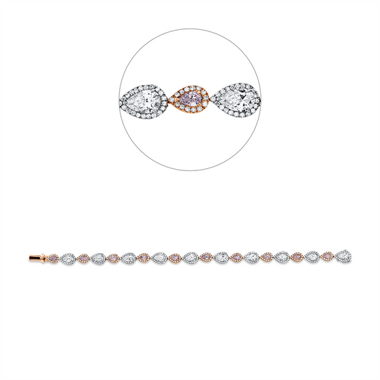 Armband 18 kt,10 Tropfen 4,34ct,D/F-vvs/vs,150 Fant-Schl 2,13ct,pink-vsi/si,202 Brill0,74ct,D/F-vsi/si