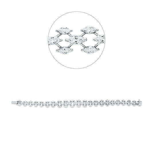 Armband 18 kt WG, 14 Nav. 2,86 ct, F-vsi, 3 Nav. 0,79 ct, F-vsi, 49 Nav. 5,81 ct, F-vsi