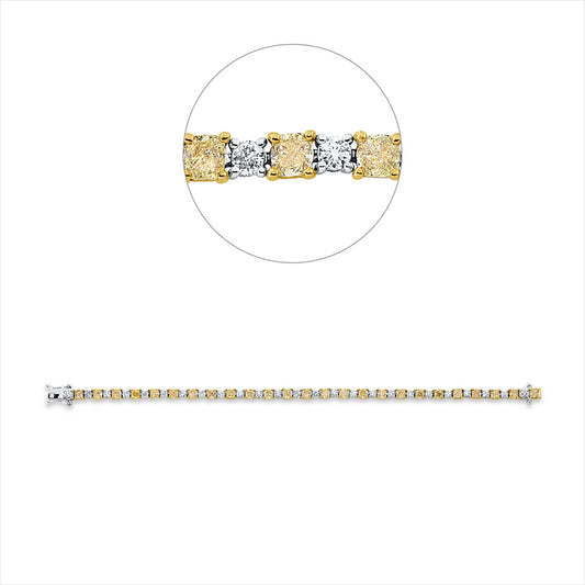 Armband 18 kt GG+WG, 25 Brill. 1,45 ct, TW-si, 25 Cushion 4,75 ct, gelb