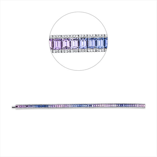 Armband 18 kt WG, 378 Brill. 1,06 ct, TW-si, 63 Saphire 9,55 ct fancy