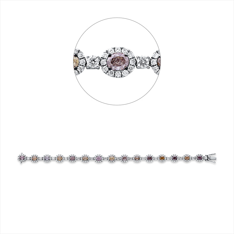 Armband 18 kt WG, Fassung schwarz rhodiniert, 15 Oval 4,59 ct, fancy, 195 Brill. 3,14 ct, TW-si