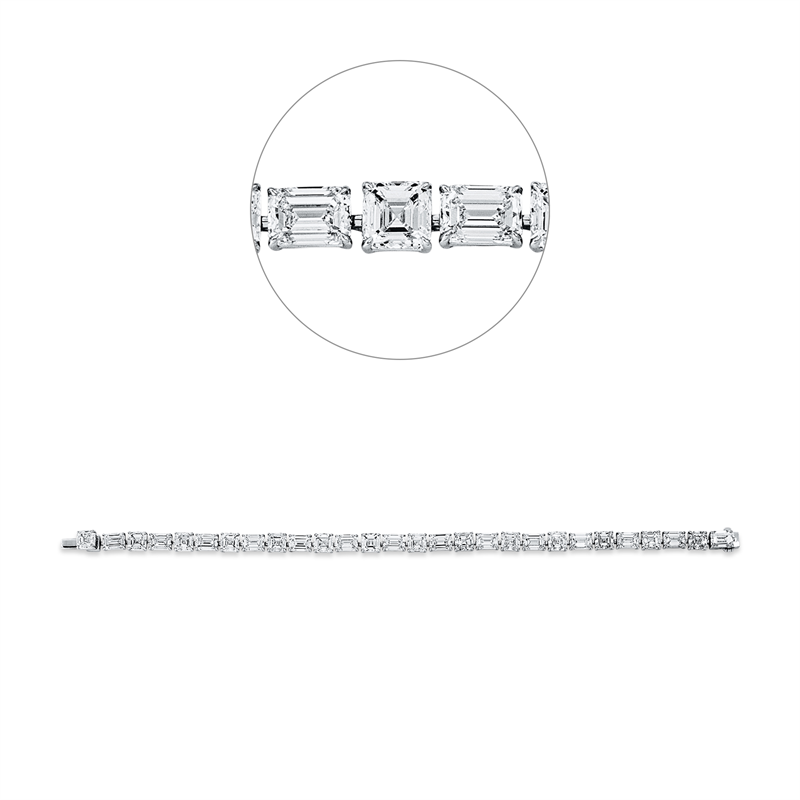Armband 18 kt WG, 14 Assher 9,95 ct, F-vvs, 14 Sm.schliff 9,90 ct, F-vvs