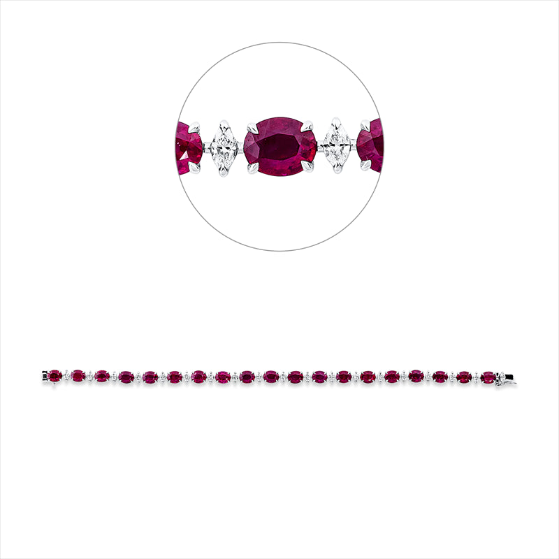 Armband 18 kt WG, 19 Nav. 1,07 ct, F-vvs/vs, 19 Rubine 10,40 ct rot