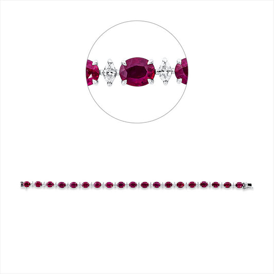 Armband 18 kt WG, 19 Nav. 1,07 ct, F-vvs/vs, 19 Rubine 10,40 ct rot
