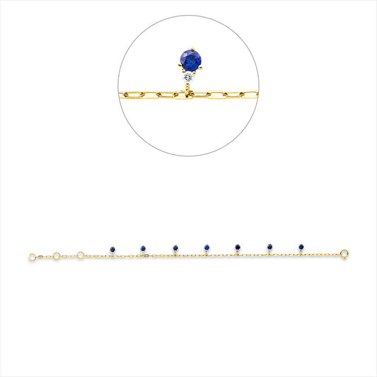 Armband 18 kt GG, 7 Brill. 0,13 ct, TW-si, 7 Saphire 0,86 ct blau