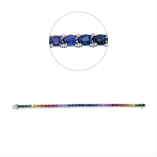 Armband 18 kt WG, 76 Brill. 0,58 ct, TW-si, 38 Saphire 11,59 ct fancy