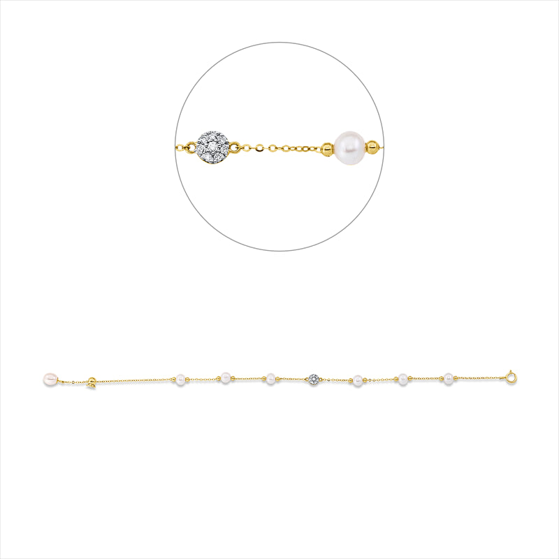 Armband 18 kt GG, mit ZÖ 17 cm, Fassung rhod., 8 Brill. 0,08 ct, TW-si, 1 SW weiß 5 mm, 6 SW weiß 4 mm