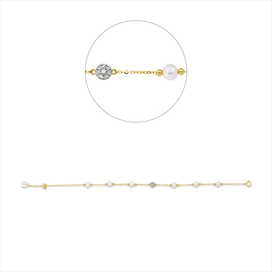 Armband 18 kt GG, mit ZÖ 17 cm, Fassung rhod., 8 Brill. 0,08 ct, TW-si, 1 SW weiß 5 mm, 6 SW weiß 4 mm