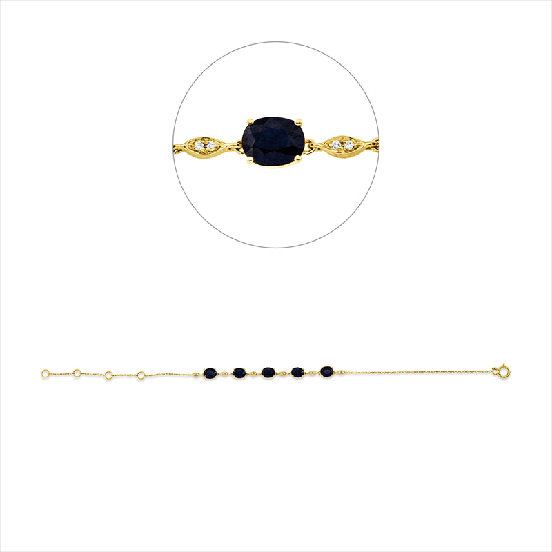 Armband 18 kt GG, mit ZÖ 14,15.5,16.5 cm, 12 Brill. 0,03 ct, W-si, 5 Saphire 2,40 ct blau