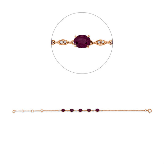 Armband 18 kt RG, mit ZÖ 14,15.5,16.5 cm, 12 Brill. 0,03 ct, W-si, 5 Rubine 2,15 ct rot