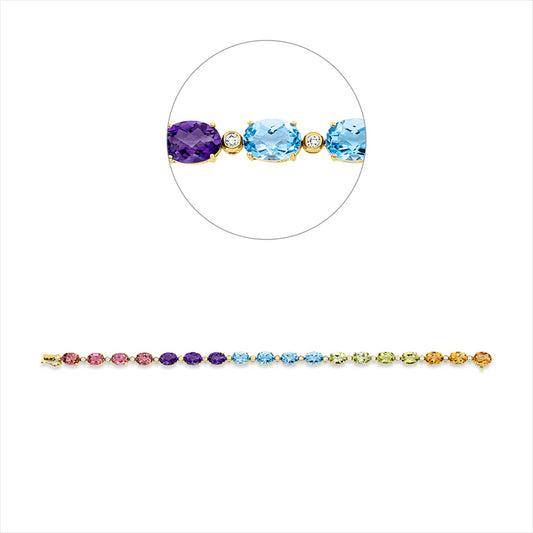 Armband 18 kt RG, 18 Brill. 0,29 ct, TW-si, 18 Farbsteine 14,80 ct multicolor