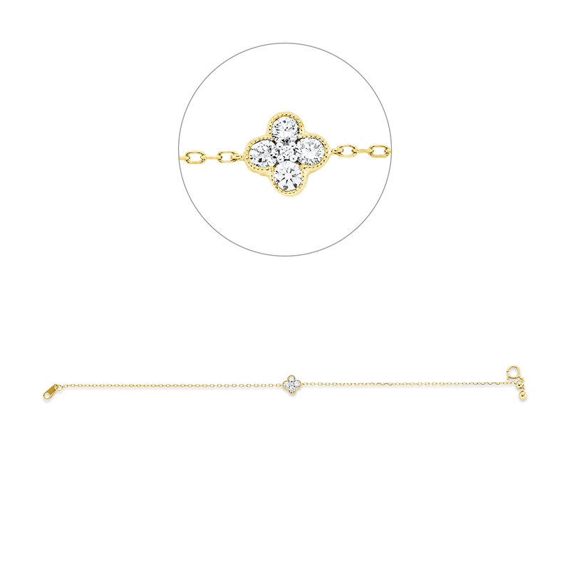 Armband 18 kt GG, Fassung rhodiniert, 1 Brill. 0,01 ct, TW-si, 4 Brill. 0,22 ct, TW-si
