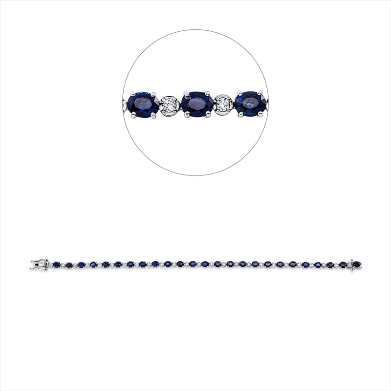 Armband 18 kt WG, 25 Brill. 0,49 ct, F-vsi, 25 Saphire 7,67 ct blau