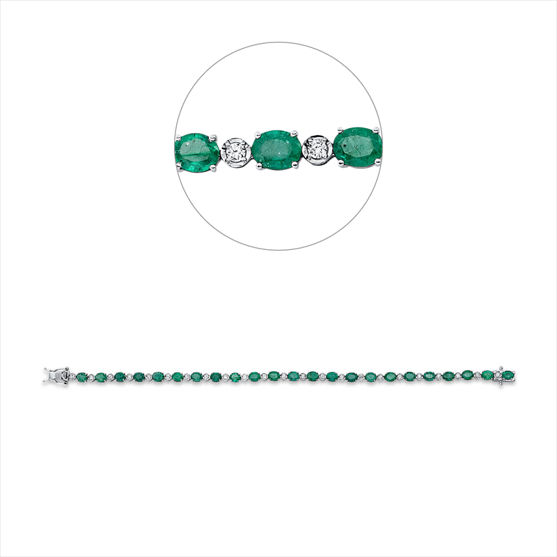 Armband 18 kt WG, 23 Brill. 0,47 ct, F-vsi, 23 Smaragde 5,70 ct grün