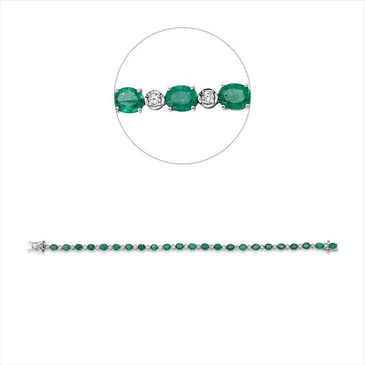 Armband 18 kt WG, 23 Brill. 0,47 ct, F-vsi, 23 Smaragde 5,70 ct grün