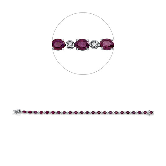 Armband 18 kt WG, 23 Brill. 0,46 ct, F-vsi, 23 Rubine 7,10 ct rot