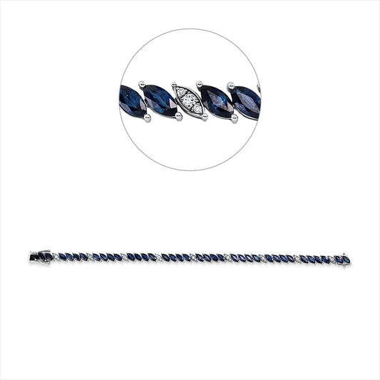 Armband 18 kt WG, 27 Brill. 0,32 ct, F-vsi, 36 Saphire 10,82 ct blau