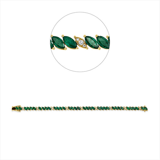 Armband 18 kt GG, 27 Brill. 0,32 ct, F-vsi, 36 Smaragde 9,27 ct grün
