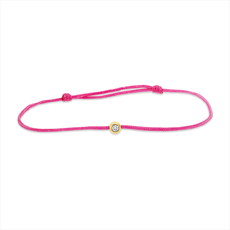 Armband 18 kt GG, pink cord 15,5-19,5cm, 1 Brill. 0,03 ct, W-si