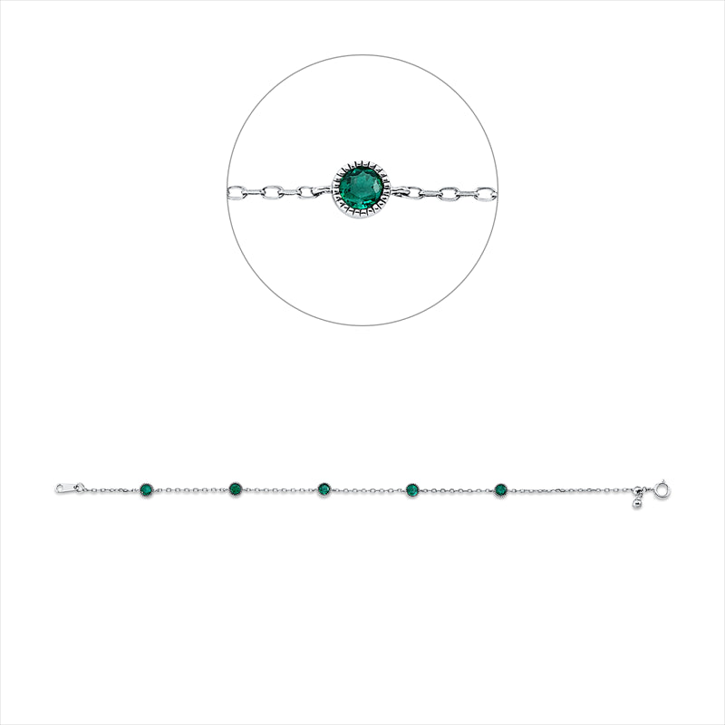 Armband 18 kt WG, 5 Smaragde 0,72 ct grün