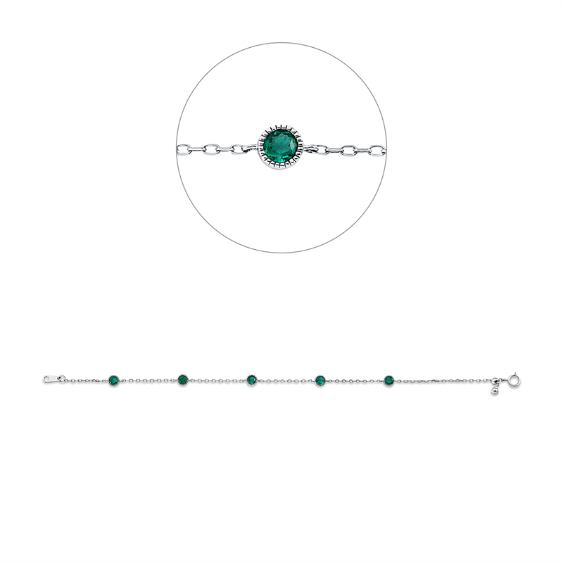 Armband 18 kt WG, 5 Smaragde 0,72 ct grün