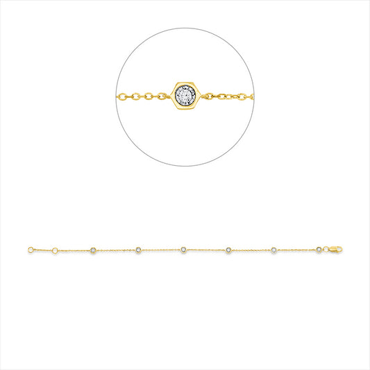 Armband 18 kt GG, Fassung rhodiniert, mit ZÖ 16,5 cm, 6 Brill. 0,13 ct, TW-si